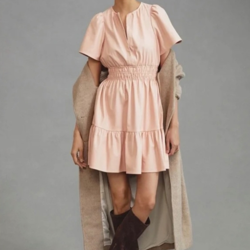 Anthropologie Blush Pink The Somerset Vegan Leather Mini Dress Size Large